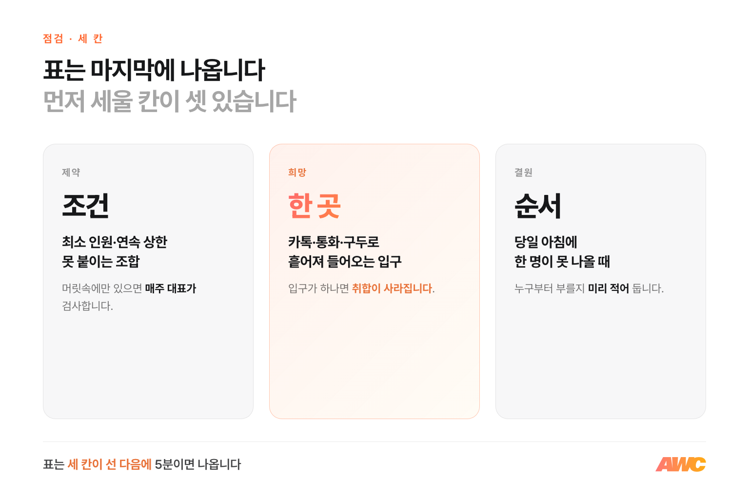 표를 자동으로 짜기 전에 세울 세 칸 — 제약, 희망, 결원